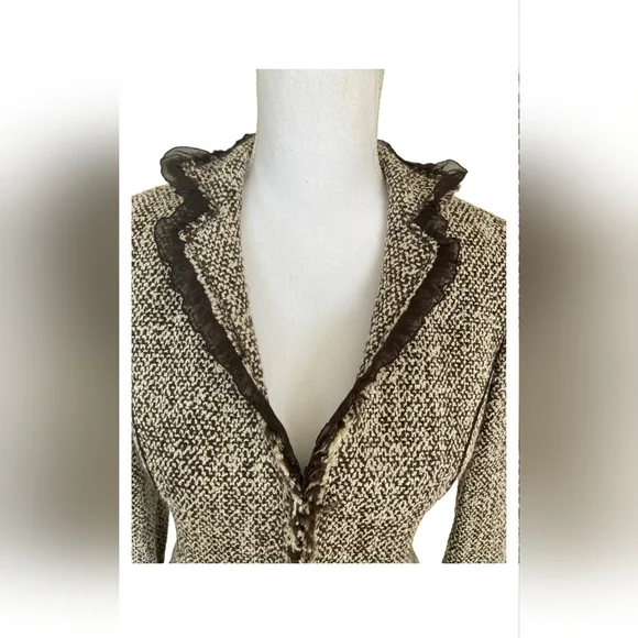 Lafayette 148 Tweed Fringe Jacket US 6 Brown Tan Academic Classic Chic Blazer - Picture 4 of 13